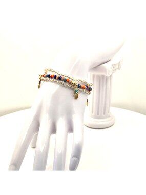 Beaded Multilayer Bracelet With Hamsa Charms And Evil Eye Accents Boho Jewelry
